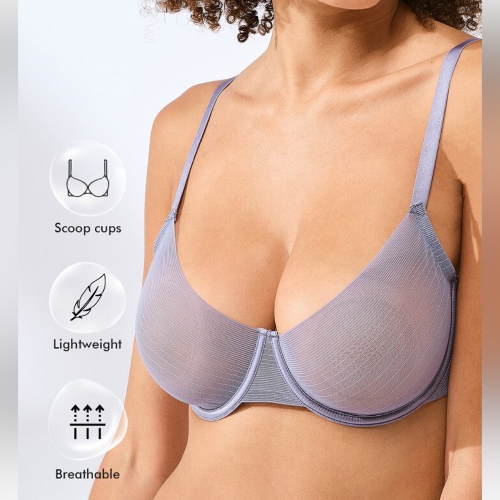 LUVLETTE Plunge Mesh Bra in Dusty Blue 34C